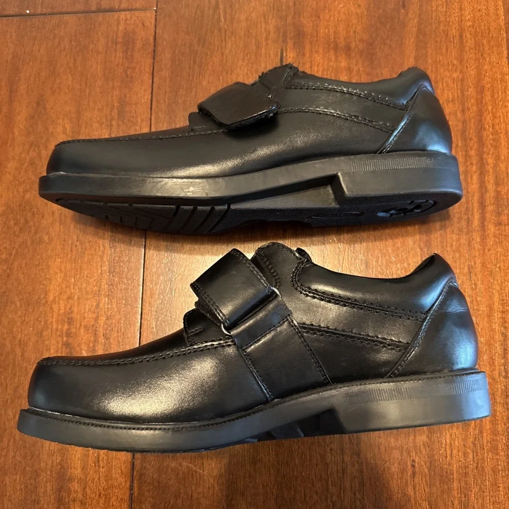 Dr Scholls 478-1C Mens 10 D Black Leather Hook Loop Comfort Walking Shoes